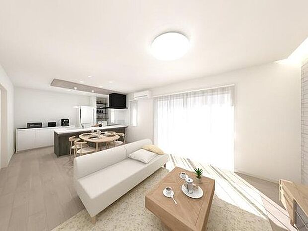 【No.13 LDK(完成イメージ）】家族が自然と集まる、ゆとりのある17帖LDK。大きな窓から光が差し込み、明るいリビング空間です。