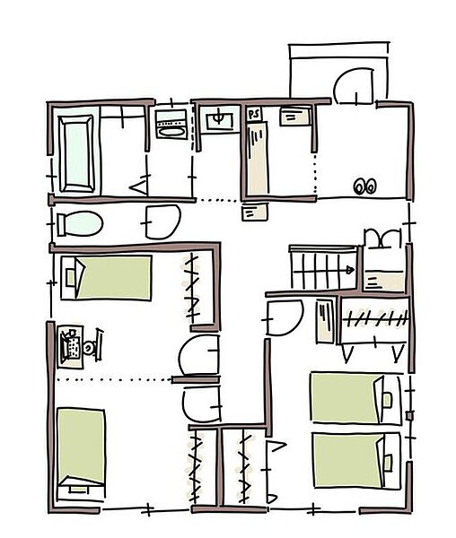 【松永住宅の分譲】夜も美しい街PROJECT　全棟角地８区画 A号棟1F
洋室はお子様成長や、ライフスタイルに合わせてお使いいただけるように設計。
