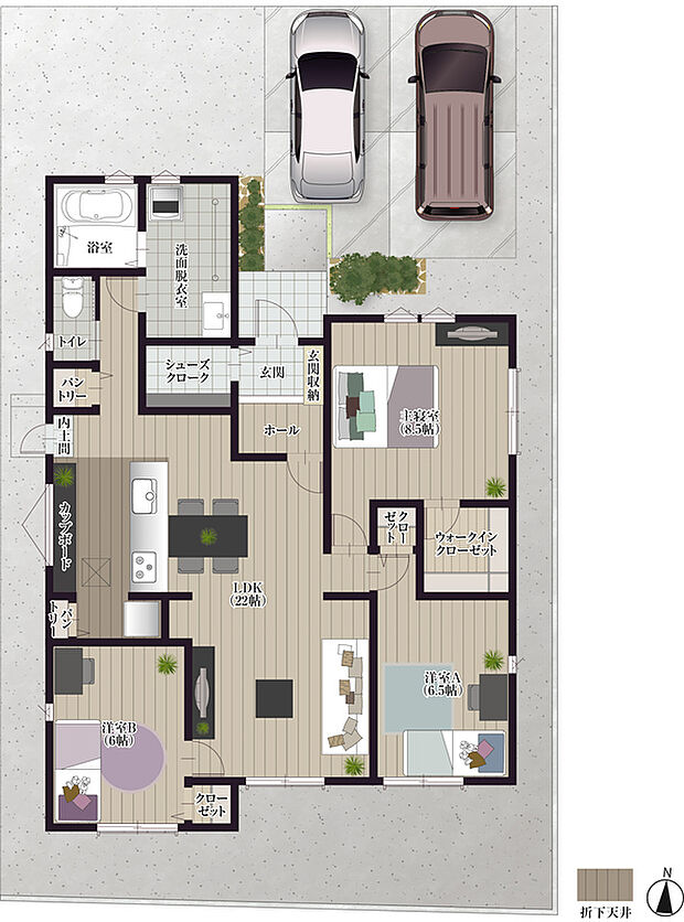 2号地3,280万円（土地面積：59.69坪、建物面積：28.80坪）