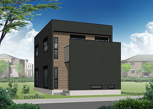 【1号地完成予想図】
しっかりと採光を確保しつつ、プライベート空間に配慮した構造です。バックヤード、クローク、シューズクロークなど子育て世帯にうれしいたっぷりの収納設備を完備！すっきり収納が叶います。