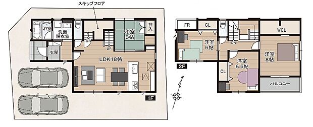 1号地:1階床面積:57.13m2(17.28坪)
2階床面積:52.99m2(16.03坪)
延床面積:110.12m2(33.31坪)