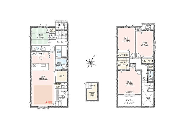 【4LDK】■LDK+スキップフロアの大空間
■人気のリビング階段
■地下収納
■2.5階建て
■全居室クローゼット完備
■ウォークインクローゼット
■インナーバルコニー
■二階トイレ
■キッチン上部 下がり天井
家事楽同線以外にも意匠性にもこだわった、注文住宅仕様となっております。