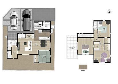 明るくやわらかな採光が尾部屋に届く6.8帖の広々としたバルコニーを設置したプラン！
WIC、階段下収納、パントリーなど充実の収納量となっております！ 