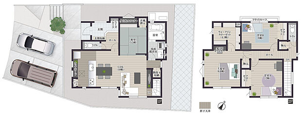 【4LDK】【大型WICのある家】
・LDK18帖
・WIC4.1帖室内物干し付き
・多目的カウンター付き
・収納(シューズクローク、パントリー、階段下、2階ホール)