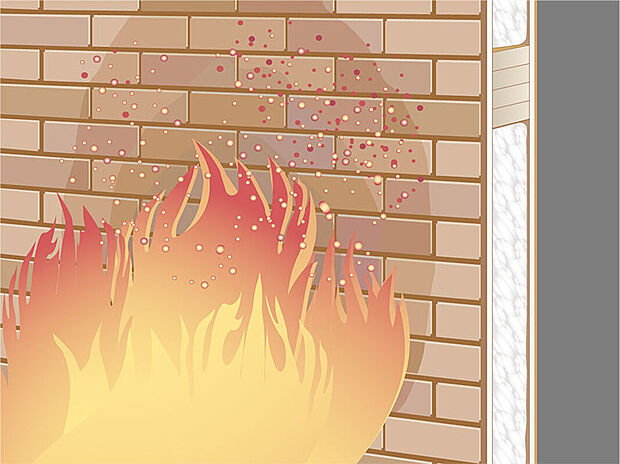 【省令準耐火構造】≪省令準耐火構造仕様の家のポイント≫
(1)【外部からの延焼防止】
隣家などから火をもらわない!
(2)【各室防火】
火災が発生しても一定時間部屋から火を出さない!
(3)【他室への延焼遅延】
部屋から火が出ても延焼を遅らせる!
(4)【火災保険料が割引】
一般の木造物件よりも、火災保険料率が低くなります!
火に強い不燃材料に認定された外壁材を採用。万一、隣の家で火災が発生した際でも、もらい火や火の粉の影響を受けにくくします。