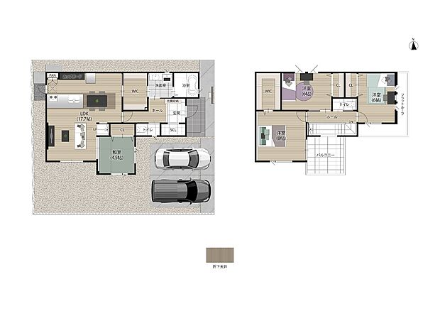 【4LDK】LDKと和室を合わせた広さは22.2帖と広々開放的な空間。おしゃれなだけでなく、機能的にも優れたペニンシュラキッチンを採用。調理スペースも広く、快適にお料理ができます。