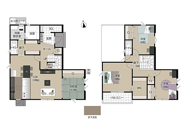 【4LDK】ファミリークローゼット・ウォークインクローゼットなど各居室、生活動線の随所に収納を配置いたしました。
水廻りの近くの廊下には収納スペースを設け、ぐるっと回遊できる動線で家事がスムーズに行えます。