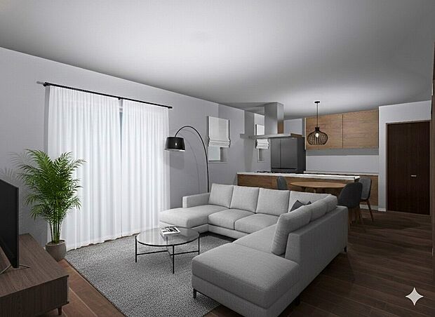 【2号地_LDK(2)※完成予想図】※画像のインテリアはCGの為、実際に設置は御座いません。