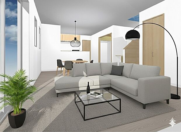 【2号地_LDK(1)※完成予想図】※画像のインテリアはCGの為、実際に設置は御座いません。