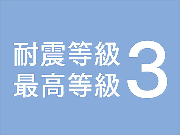 【耐震等級３】認定基準の「等級２以上」に対し、「等級３」を基本としています。建築基準法で定める1.5倍の地震力でも倒壊・崩壊しないレベルです（プランや仕様によっては耐震等級が変更になる場合があります）。
