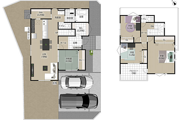 【4LDK】【2号地/子育て世帯に優しい家】
キッチンにウォークスルータイプの大型パントリーを完備♪外への勝手口を設けているため、重い物出し入れも楽々便利です。家族とのコミュニケーションが取りやすい住まいです。