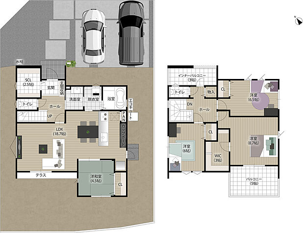 【4LDK】【3号地/回遊導線のある家】
洗面室・脱衣室・浴室を一直線上に配置した機能的な間取りプラン♪家事も育児もスムーズに行える回遊導線や開放的で心地の良い2面バルコニーを完備。