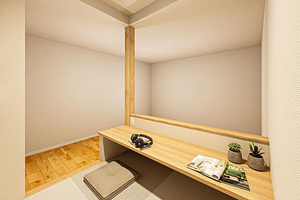 【「COCOキャンパス」暮らし方に合わせて選べる４つのプラン】一段上がった小上がりは、読書やくつろぎの時間にぴったり。座ったり寝転んだり、家族が自然と集まるあたたかな空間です。