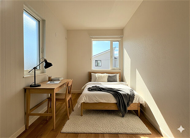 【２階洋室】※画像は実際の室内写真にCGで再現した参考写真です、サイズ等は実際とは異なり、家具等は販売価格に含まれません。