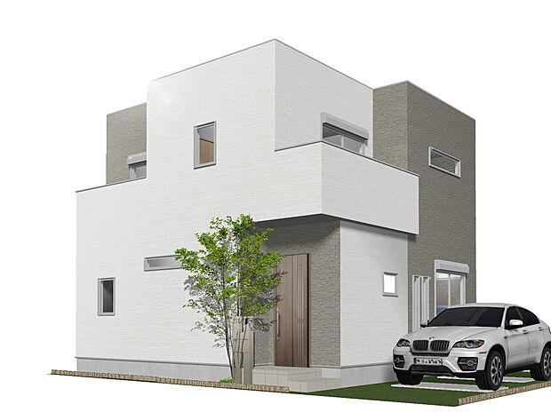 【3号地】外観パース
バイカラーで仕上げた外観は、コントラストが映える洗練されたデザイン。色の切り替えが立体感を際立たせ、ひと際目を引くモダンデザインに。