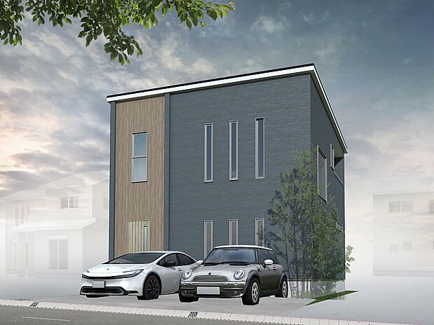 【外観パース】デザイン性と利便性を両立した住まいです。