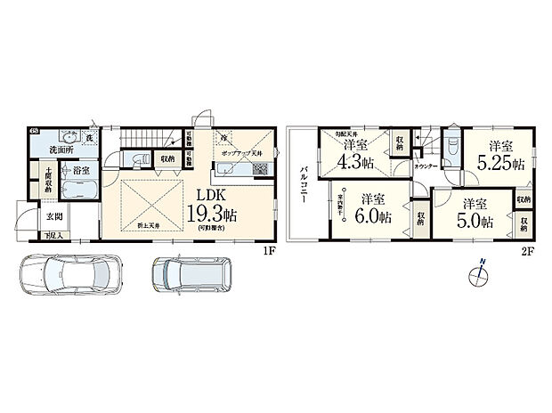 【4LDK+カースペース2台】全居室収納付きのため、各スペースがすっきりと片付く住まいです。玄関横には土間収納が設けられており、ベビーカーなども収納できます。
