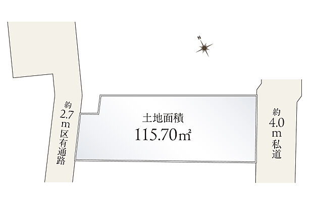 【【区画図】】周辺は低層の住宅街が広がる第一種低層住居専用地域に位置しています。午前中から陽光が豊かに差し込む南東側接道。北西側が通路に面しており、風通しにも恵まれた立地です。