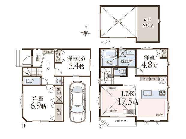 【3LDK+ロフト】各居室にクローゼットが備わっており、住空間を広く活用することができます。全居室2面採光、LDK3面採光。風通し良好で明るく、居心地の良い住まいです。