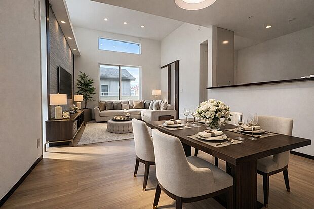 【【LDK】】南西向きバルコニーに面しています。ナチュラルな色合いのフローリングが映える内装で、北欧調やナチュラルテイストなど、お好みのインテリアを楽しめます。