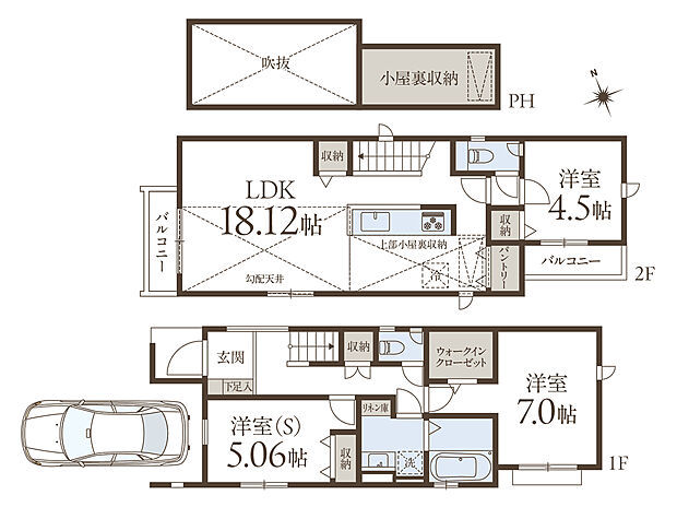 【3LDK】視線を気にせず過ごせる2階LDKは、約18.12帖のゆとりある広さが確保されています。WICやパントリー、小屋裏収納など豊富な収納も備えられています。ZEH水準の高性能で税制面でのメリットも期待でき、快適な子育て生活をサポートします。