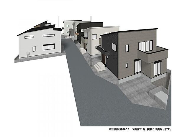 【外観イメージパース/1～8号棟】1棟1棟違った表情を持つ豊かなデザイン！食洗機、浴室乾燥機、網戸、1階シャッターなど標準装備で充実の設備仕様！