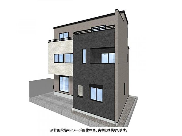 【外観イメージパース】2階リビングに水回りを集約し、家事効率と家族のプライバシーを両立。開放感あふれる8帖相当の南向きバルコニーやWIC＆ファミリークローゼット等ゆとりある空間設計が暮らしを豊かに。