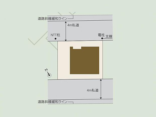 2か所の私道に接する開放感ある立地は、角地緩和により建ぺい率70%のゆとりを実現 。フラット35対応&10年保証付きで、将来の安心もしっかりと見据えた住まいです 。