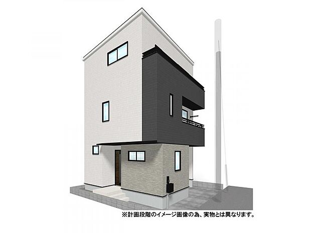 【外観イメージパース】高い断熱性・省エネ性を備えた安心のZEH水準。全居室収納付きで片付けがスムーズに捗る空間設計に加え、心地よい開放感を演出する3面バルコニーなど魅力の詰まった仕様。