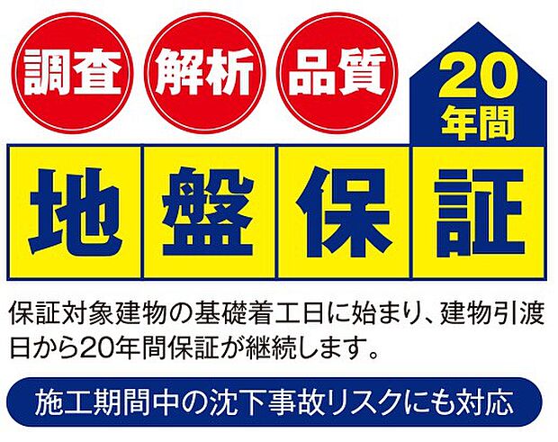 地盤保証20年付き。万一の地盤トラブルも長期サポートで安心です。