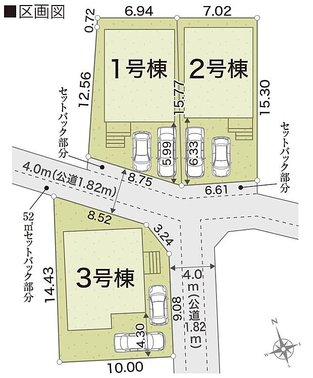 【区画図】区画図 2号棟 土地面積100.44m2(30.38坪)