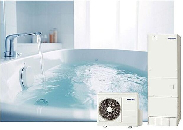 【温水設備】エコキュートは、地球にも家計にもやさし高効率給湯器。ヒートポンプ技術を利用して空気の熱でお湯を沸かします。安い夜間電力を使用してお湯を沸かし貯めておくため、電気代の節約につながります。