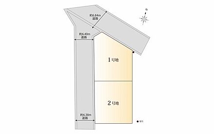 ＜区画図＞全2区画。2号地は建築プランを考えやすい整形地、1号地は陽光と風を感じる開放的な角地です。 