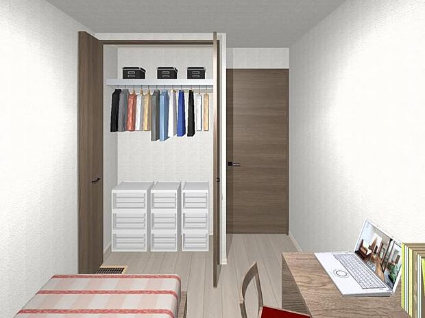 【収納イメージ】主寝室にはたっぷり入る収納がございます。(完成イメージパースです。)