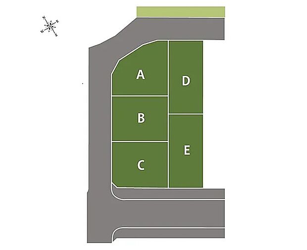 【【区画図】】全区画52坪超!北側に公園が広がり、風通しの良い街並みです。JR加古川駅から山陽本線の新快速や特急が利用でき、加古川バイパスが身近で交通便利!D号地は2台並列駐車も可能なスペース付きです。