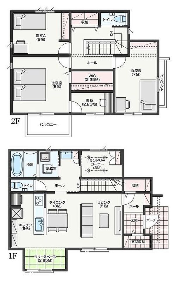 【3LDK】・シューズクロークと玄関収納のある間取り
・一体型LDK
・全居室収納あり