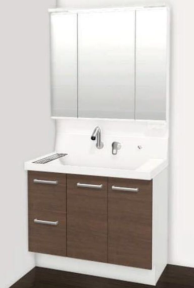 【洗面化粧台「ピアラ」】水栓を引き出して使える、お掃除に便利な洗面化粧台。洗面台下には収納を備えています。