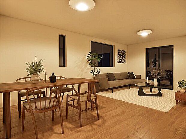 【完成予想図】（2号棟）図面を基に描き起こしたもので、形状・色等は実際と異なる場合がございます。家具・調度品はレイアウトをイメージしたもので、搬入や設置等を保証するものではございません。