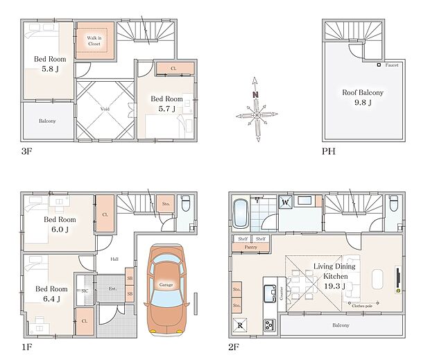 【4LDK】建物面積に車庫部分13.96m2含む