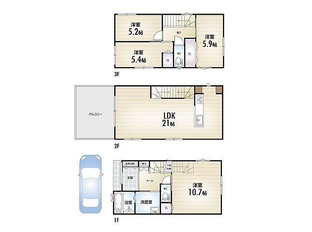 【C号地参考プラン】プラン建物面積：128.68m2　プラン建物価格：2785.5万円