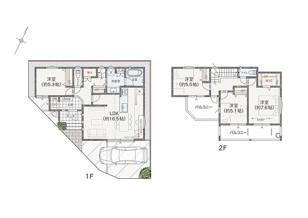 【4LDK】～3世代で暮らす～１階に独立した洋室があり、親子3世代で暮らせるゆとりの4LDK。2階にはバルコニーが2ヵ所あり、サブバルコニーでは外気浴や読書などが楽しめる空間です。