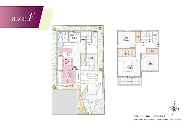 【【F号地参考プラン】】外からの視線を遮り、南の光を取り込む贅沢設計。
建物面積/89.44m2