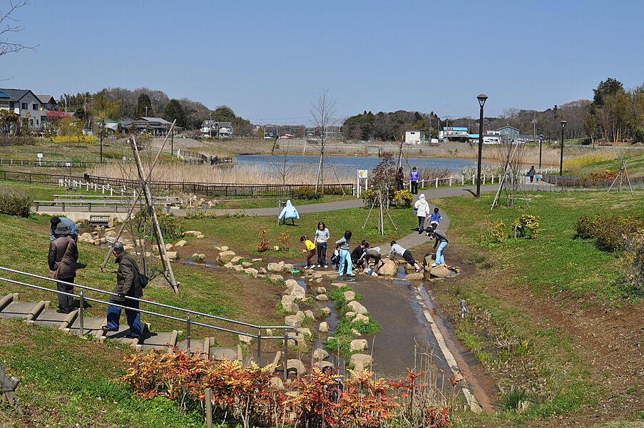 徒歩12～13分の坪井近隣公園。広い芝生でお子様が思い切り遊べます。池には鯉や亀が居たり、桜やアジサイ、紅葉と四季を感じられ、側にコンビニ、美味しいパン屋さんがあるのでお昼を食べるファミリーも！