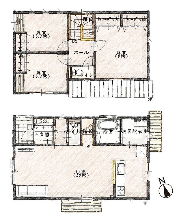 【3LDK】洗面室から直接洗濯物を干しに出られるので、家事の負担も軽減できます。凹凸が少なく家具の配置がしやすくお好みの家具で空間を彩れます！