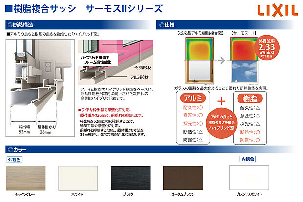 【【窓サッシ】】アルミと樹脂の長所を活かしたハイブリッド構造を採用。高い断熱性能で、夏は涼しく冬は暖かい室内環境を実現。
