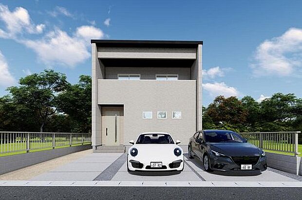 風景に溶け込むベージュのスタイリッシュな外観。並列2台駐車可能で、ゆとりのカーライフを過ごせます。