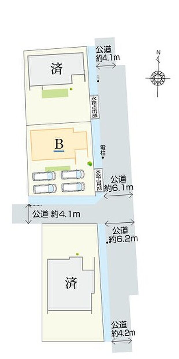 【全体区画図】
大垣市西之川町に新築分譲住宅のご案内です。B棟は4台分の駐車スペースがあり、充実したマイカーライフを楽しめます。