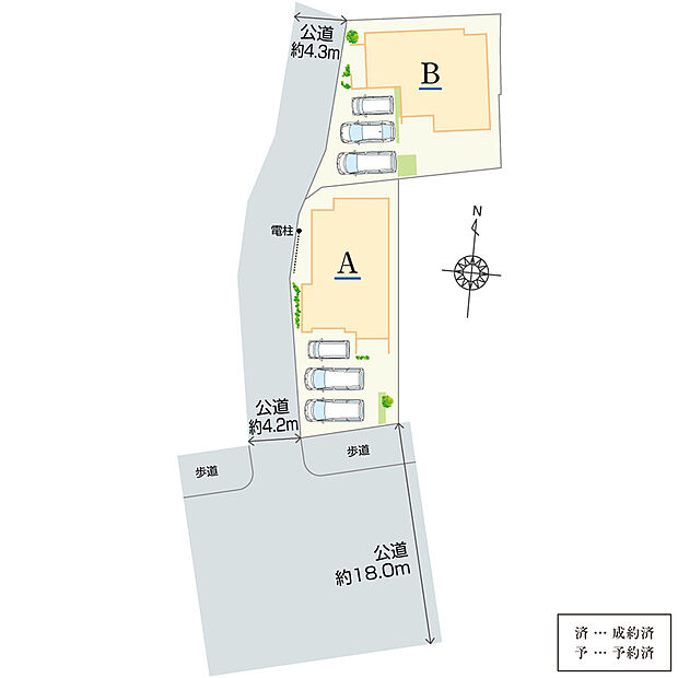 閑静な住宅街に位置する、全2棟の新築分譲住宅です。南側から日差しが差し込む明るい住まい♪南側道路は歩道が整備されており、安心できるポイントです。