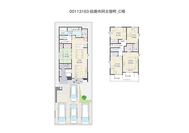 【5LDK】5LDK+Ｗウォークインクローゼット+玄関収納+パントリー+ランドリースペース
駐車4台可

LDKと和室との一体利用で、26.2帖の広々空間に。室内物干を3箇所に設置した、家事動線良好な住まいです。
