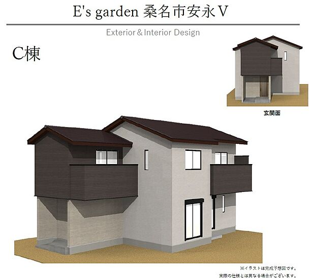 【【C棟　外観パース】】エサキホームの家は、バランスの取れたフォルムと配色が魅力です。周囲の景観に溶け込みつつ、個性も光ります。